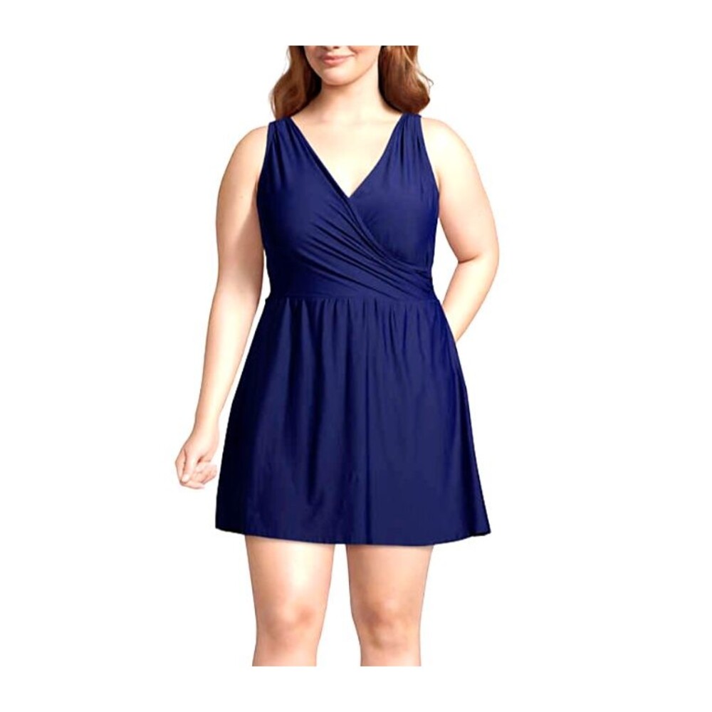 Lands End swimsuit 24w  3x Tummy Control Surplice Wrap modest Swim Dress new